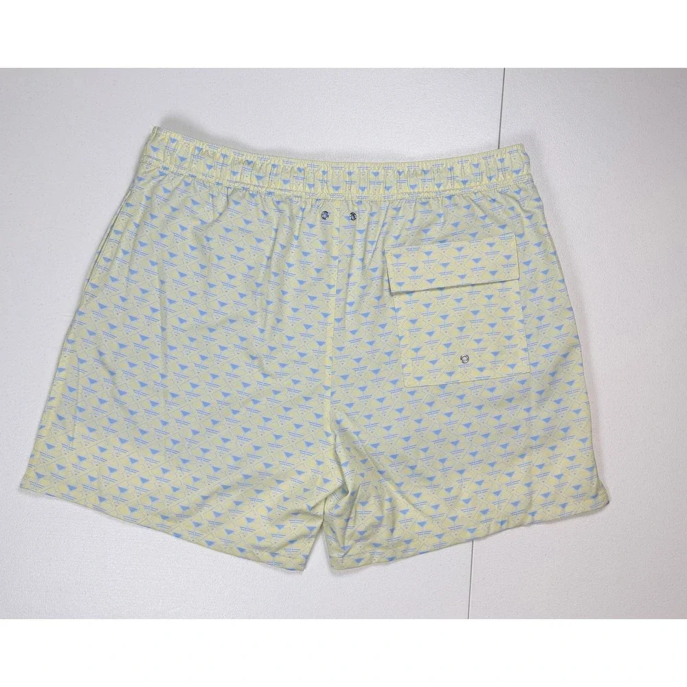 New Robert Graham Mens Martini Tower Swim Trunks Yellow Blue Martini Glass XL